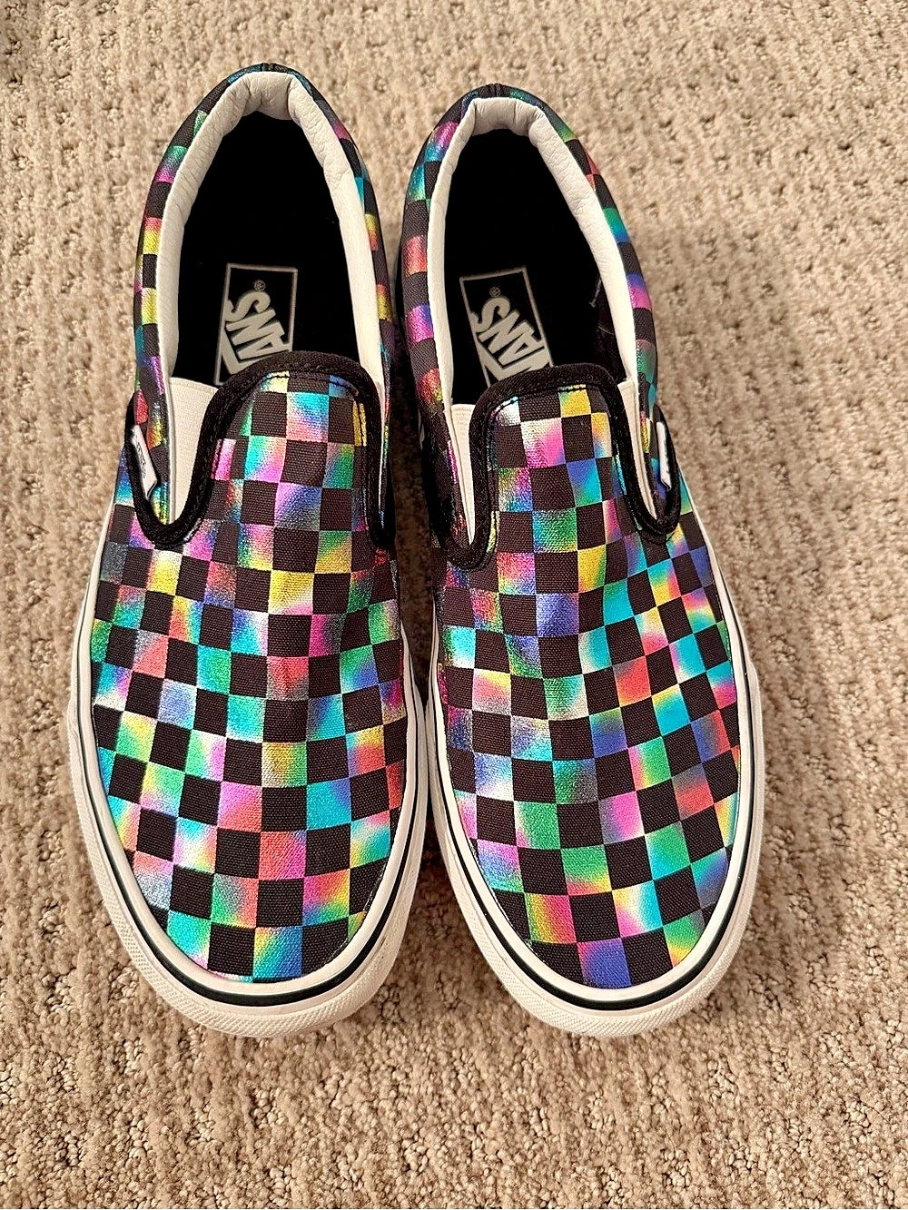 Vans Classic Slip-On Iridescent Checkerboard Sneakers Black & Multicolor M9.5 W1
